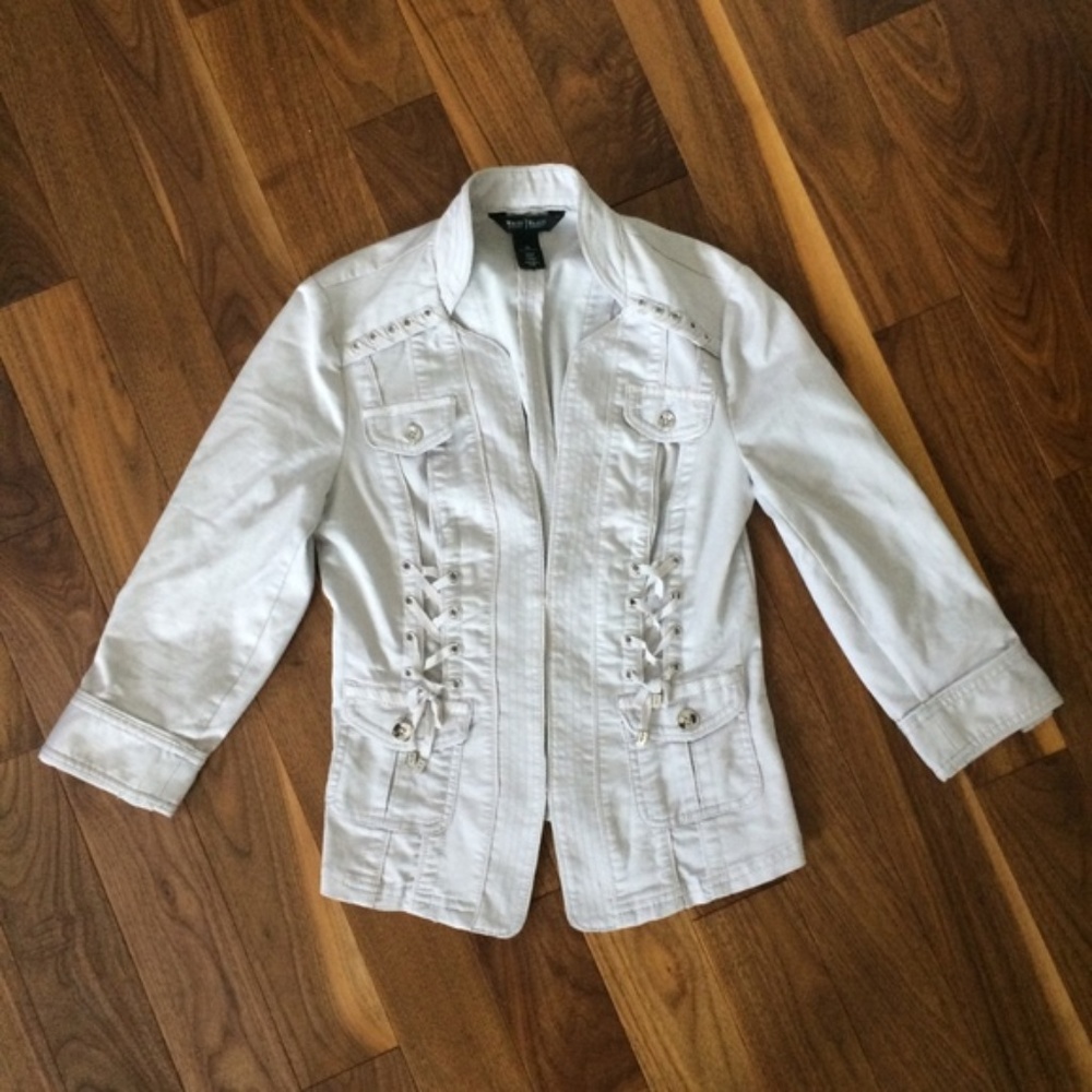 WHBM Fitted Twill Lace Up Detail Jacket in "Feather"